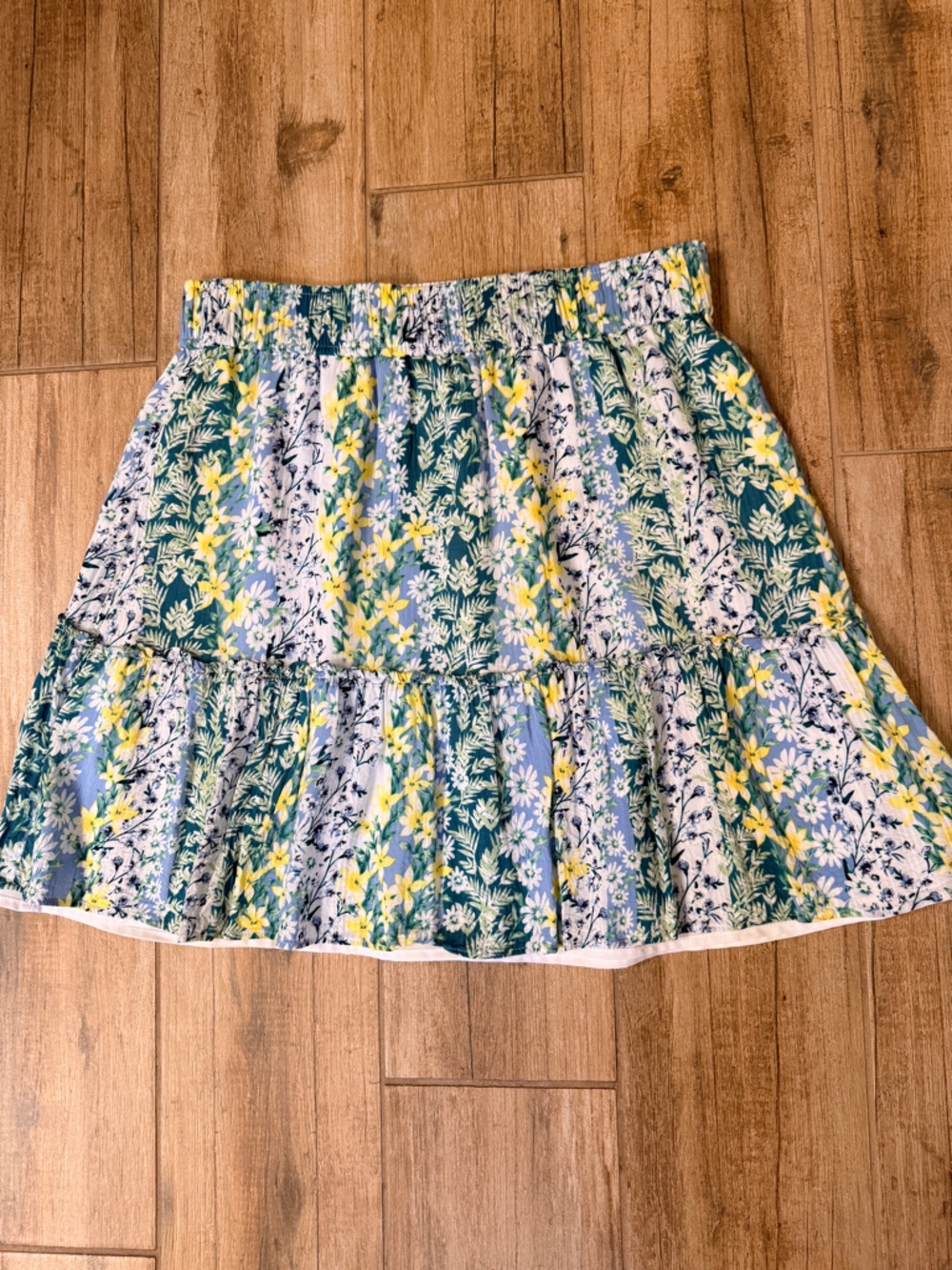 LOFT Floral Tiered Mini Skirt in Blue, Green & Yellow